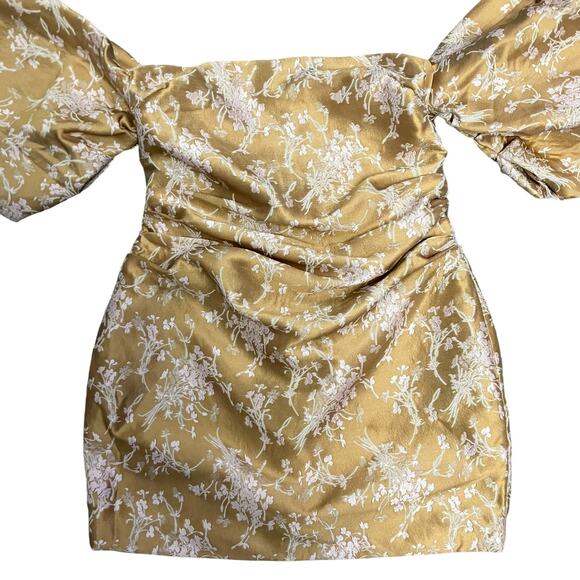 ASOS Luxe Extreme Bardot Sleeve Floral Jacquard Mini Dress Size 12 - Picture 2 of 7